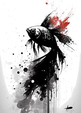 Beta Fish Ink Portrait