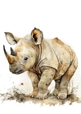Baby Rhino Watercolor