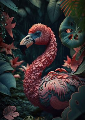 Flamingo in jungle style 3