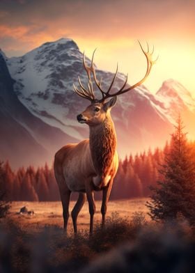 Deer Sunset Mountains