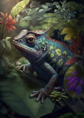 Chameleon in jungle style 