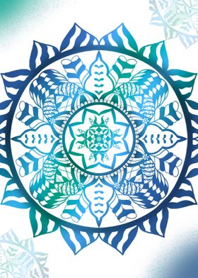 Mandala Green Blue Flower