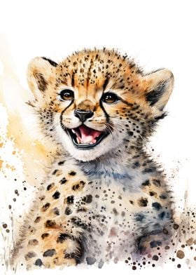 Happy Cheetah Watercolor