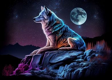 Wolf and moon