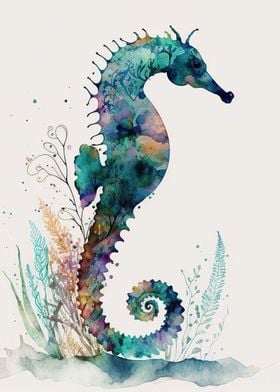 Watercolor seahorse 