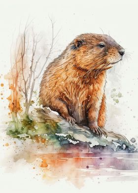 Watercolor beaver