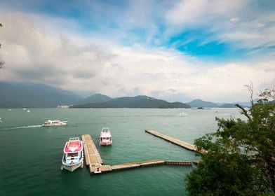 Oil Painting Sun Moon Lake