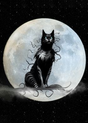 cat black and moon