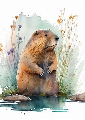 Watercolor beaver