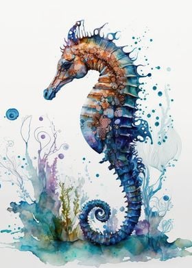 Watercolor seahorse 