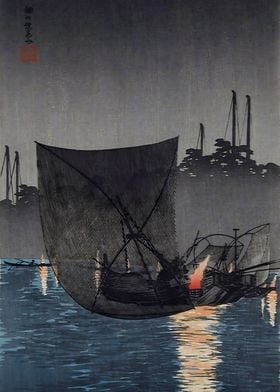 Ukiyo e Night Fishing