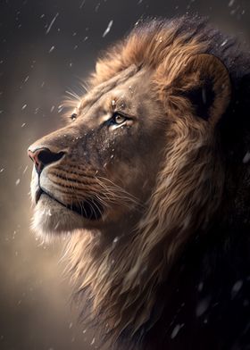 Lion Portrait Rain