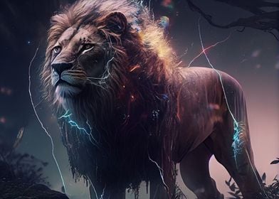 Lion and lightning