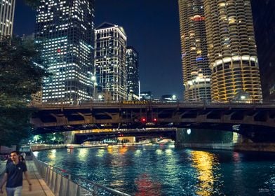 Chicago River Night Time