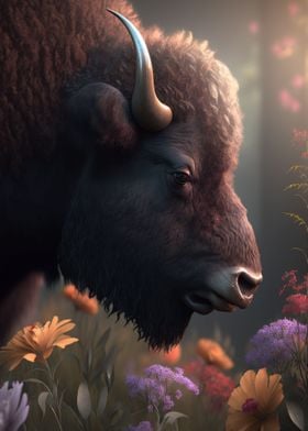 Bison with Flowers Field