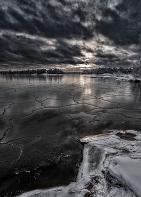 Darkness on icy sea