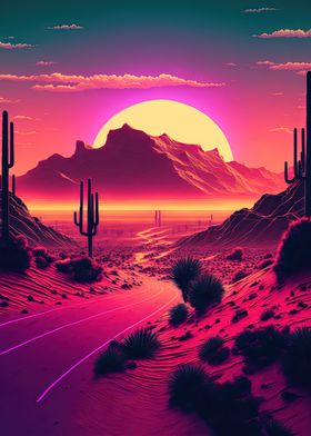 A Synthwave Mountain Scene