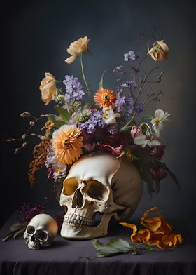 Scull and flowers