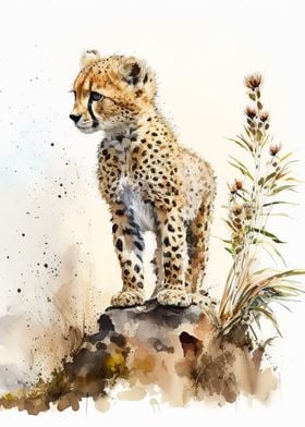 watercolor baby cheetah