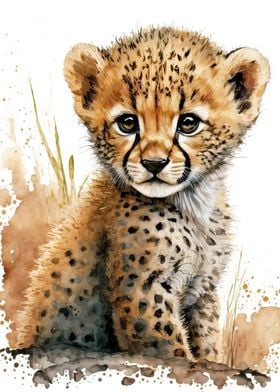 watercolor baby cheetah