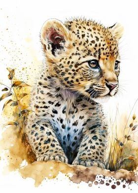 watercolor baby cheetah