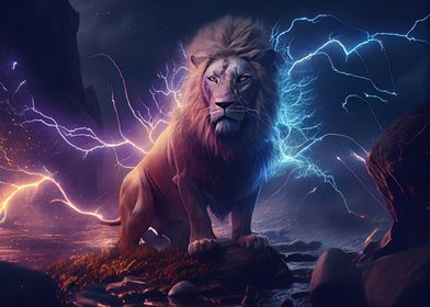 Lion and lightning