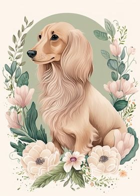 Dachshund Floral Portrait