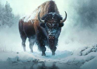 Bison in winter