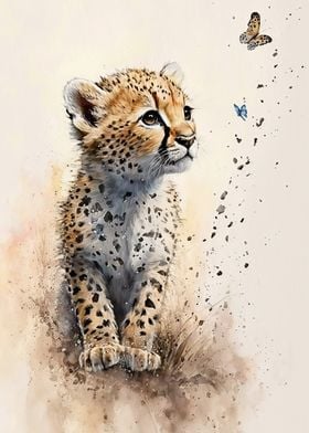 watercolor baby cheetah