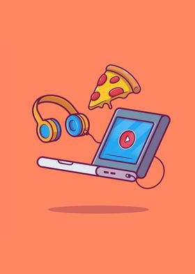 Laptop Pizza And Headset