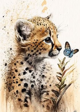 watercolor baby cheetah