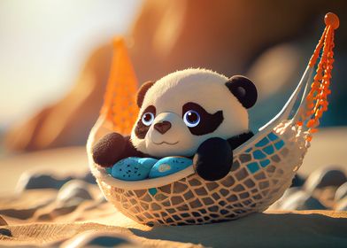 Panda relaxing in a beach