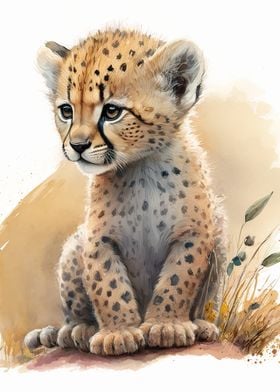 watercolor baby cheetah