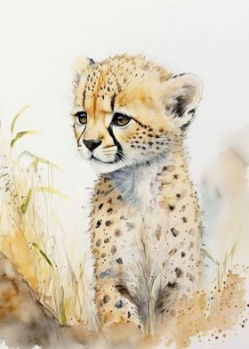 watercolor baby cheetah