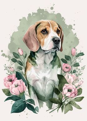 Beagle Floral Portrait 