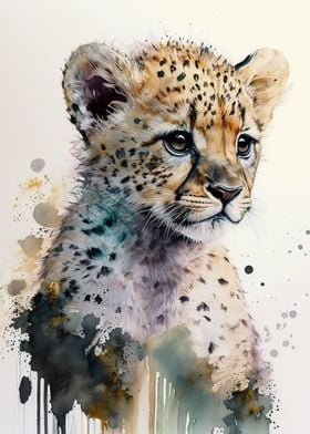 watercolor baby cheetah