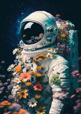 Cosmonaut in flowers