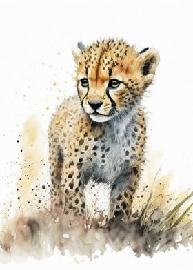 watercolor baby cheetah