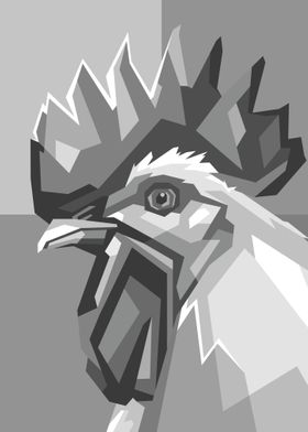 Grayscale Chicken Art WPAP
