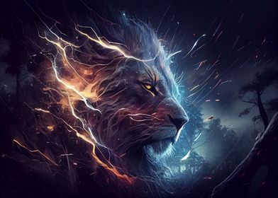 Lion and lightning