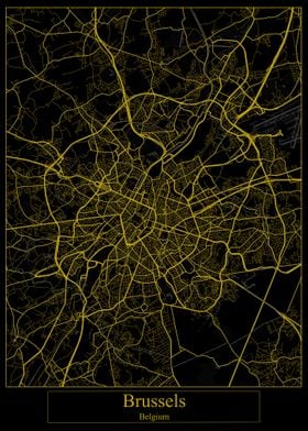 Brussels Belgium Gold Map