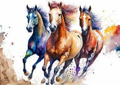 Watercolor Horse Running 