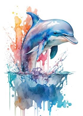 dolphin in watercolor