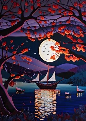 boat in moonlight