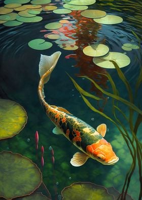Koi Fish Swimming in Pond