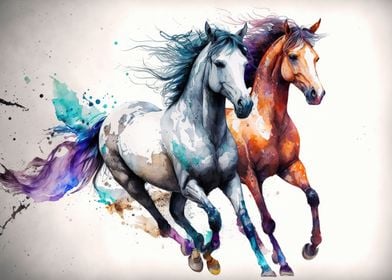 Watercolor Horse Running 