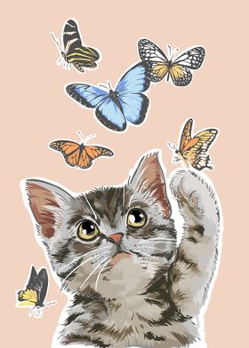 Cute cat with butterflies