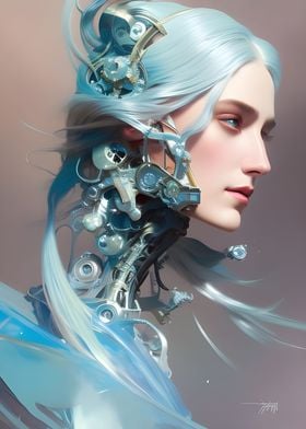 The cyborg with blue hair