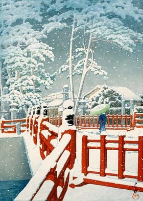 Ukiyo e Walking in Snow 