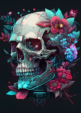 Mechanical Skull  Flowers